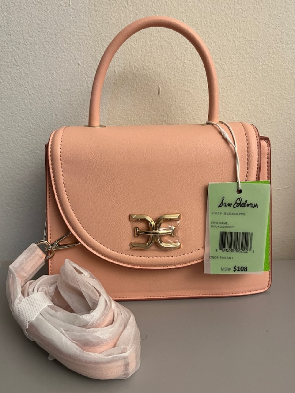 Sam Edelman top handle crossbody NWT+dust bag pink blush color
